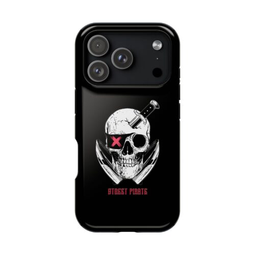 Phone Case Magnetic Impact-Resistant Phone Case — Skull With Dagger & 'Street Pirates' Graphic-fits iphones