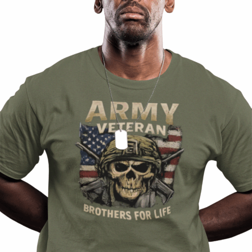 Army Veteran T-Shirt - "Brothers For Life" Skull & Flag Military Tee