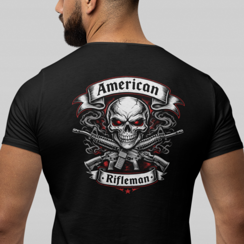 American Rifleman Skull T-Shirt — Patriotic Gun Enthusiast Tee